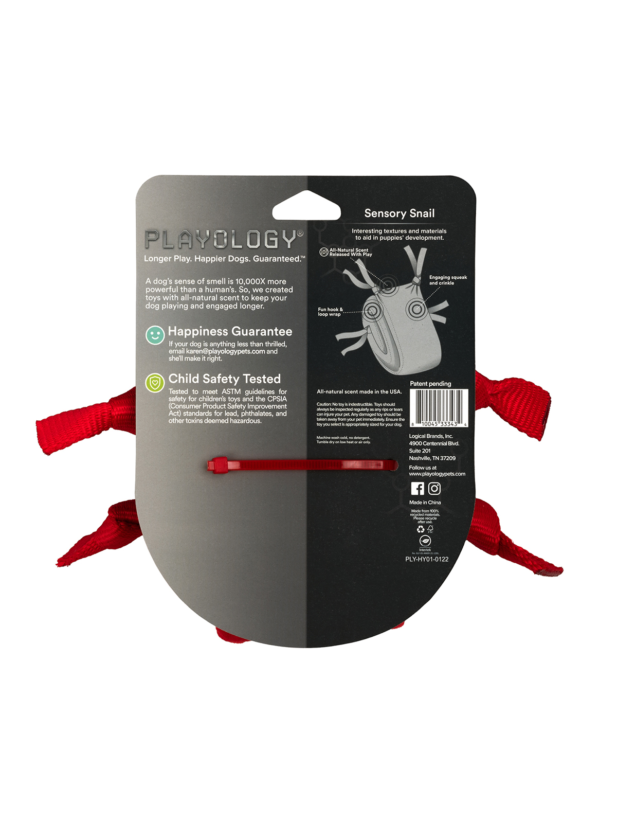 Playology сенсорная плюшевая улитка PUPPY SENSORY SNAIL для щенков мелких и средних пород 8-16 недель с ароматом говядины, цвет красный