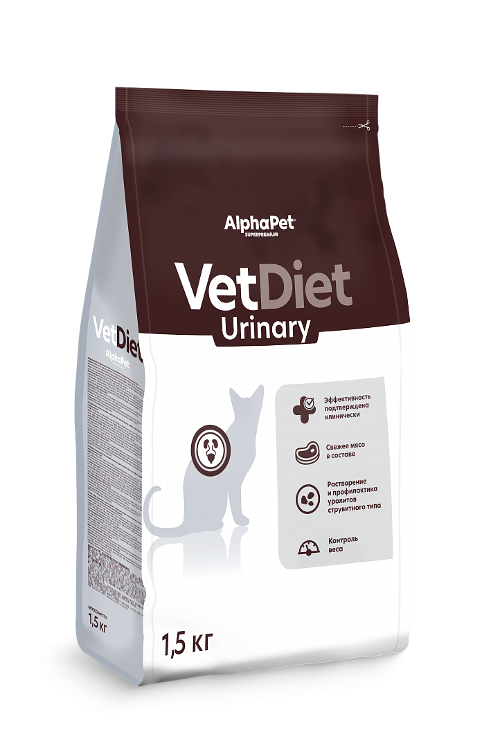 AlphaPet VetDiet Urinary Сухой корм для кошек при МКБ 1,5кг