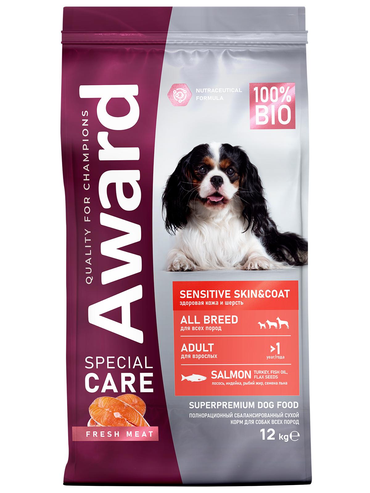 Сухой корм AWARD SPECIAL CARE Sensitive Skin&Coat для взрослых собак всех пород для здоровой кожи и шерсти со свежим лососем 12кг
