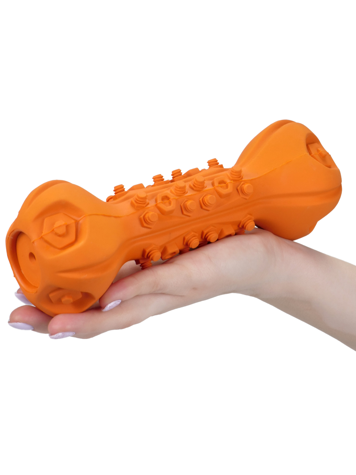 Игрушка Mr.Kranch для собак Гантель дентальная с пищалкой 22 см оранжевая с ароматом бекона