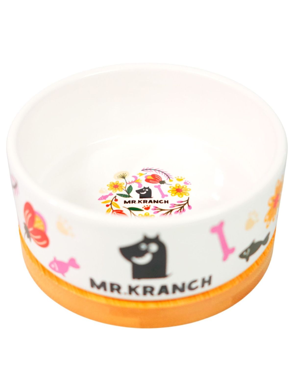 Миска Mr.Kranch Bamboo 340 мл Цветы Прованса керамическая на бамбуковой подставке розовая (35002)