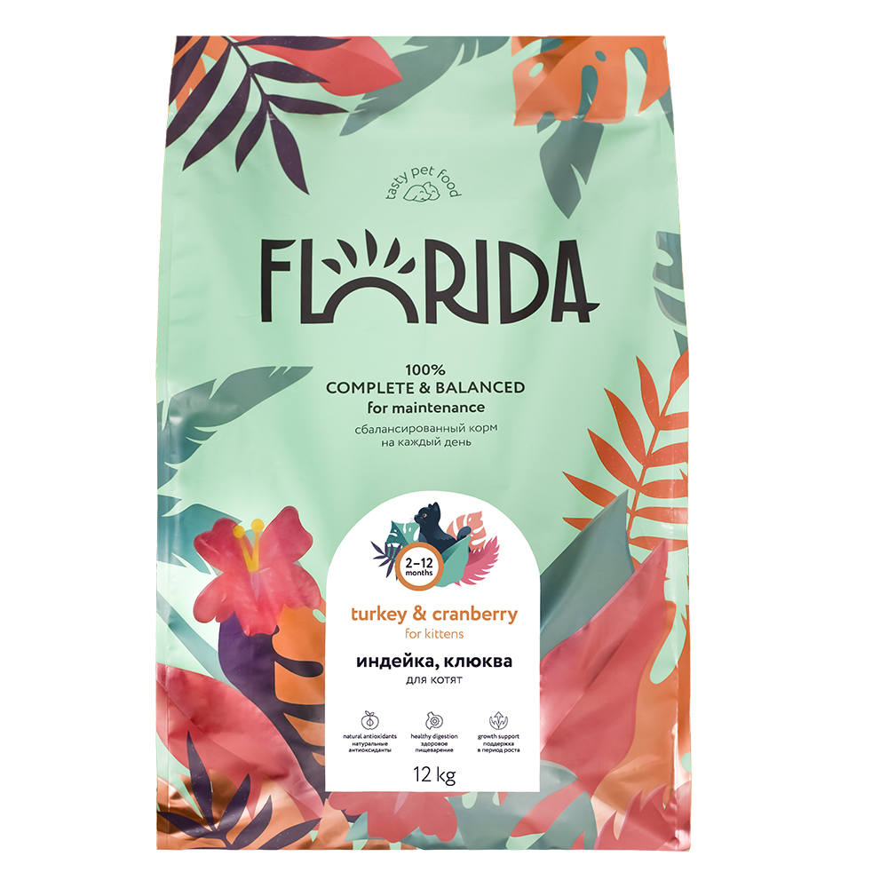FLORIDA. Сухой корм для котят с индейкой и клюквой 12 кг 4673725854607