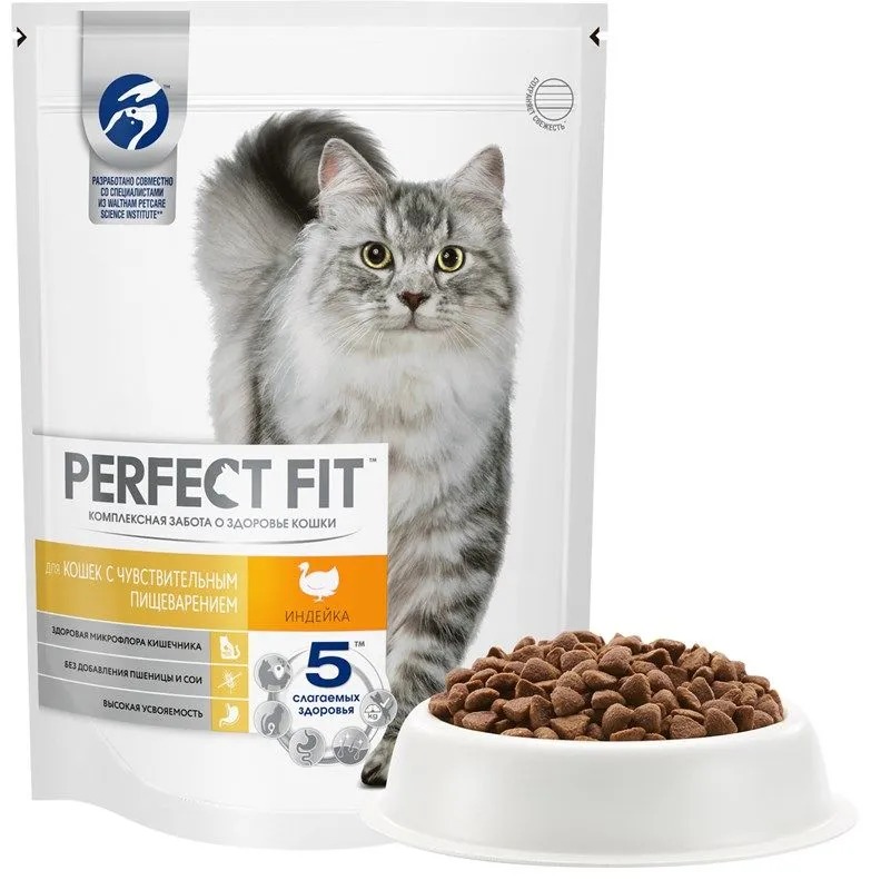 PERFECT FIT Сухой корм для кошек с чувст. пищ. с индейкой 650гр