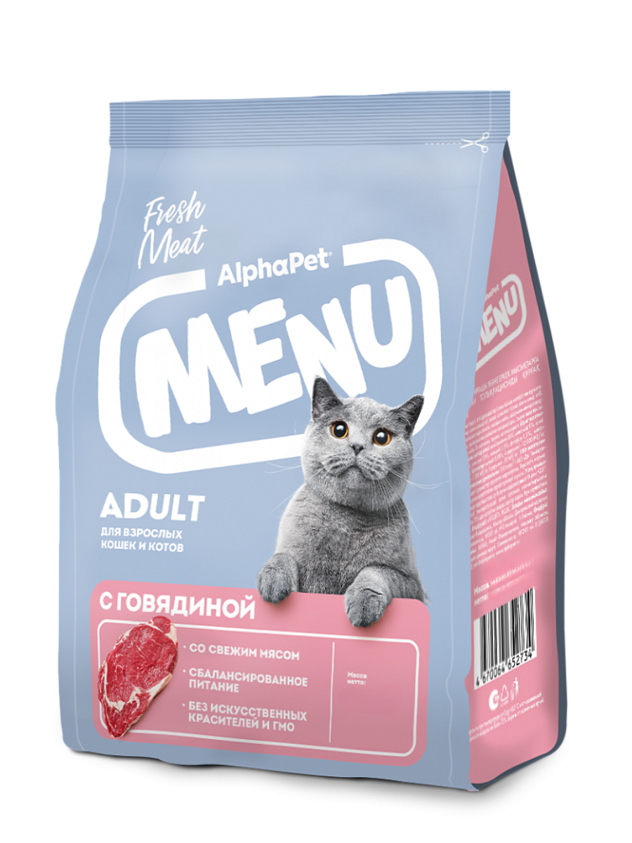 AlphaPet Альфа Пет MENU сух.д/взрослых кошек и котов с Говядиной 350г 4670064652734