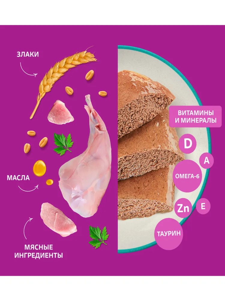 WHISKAS Влажный корм для кошек паштет, индейка и кролик, 75гр