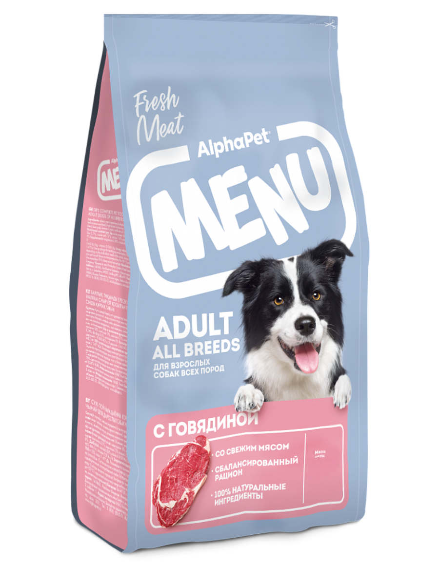 AlphaPet MENU Сухой корм с говядиной для собак всех пород 2 кг