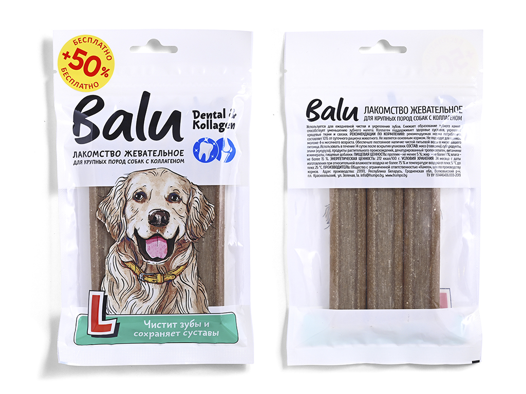 Balu Лакомство жевательное BALU с коллагеном для собак крупных пород, палочки для чистки зубов, 150 г