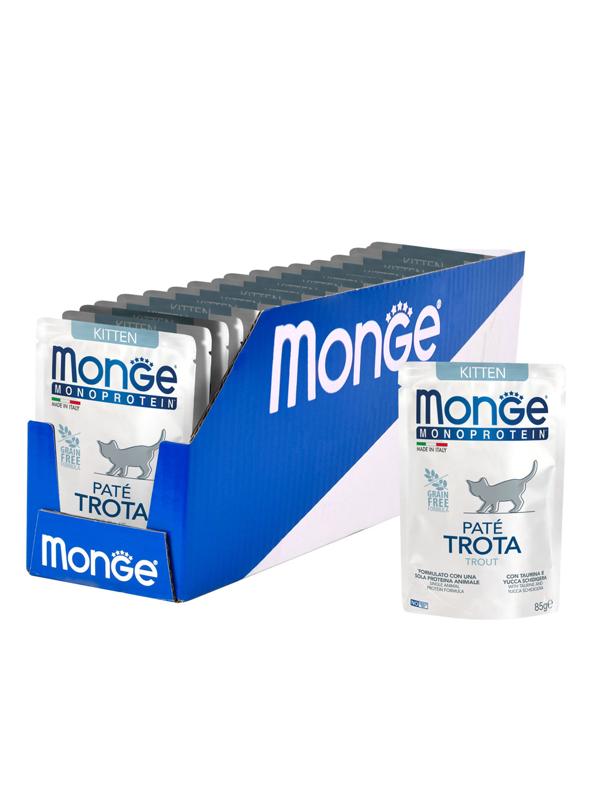 Влажный корм Monge Cat Monoprotein для котят и беременных кошек, из форели, паучи 85 г