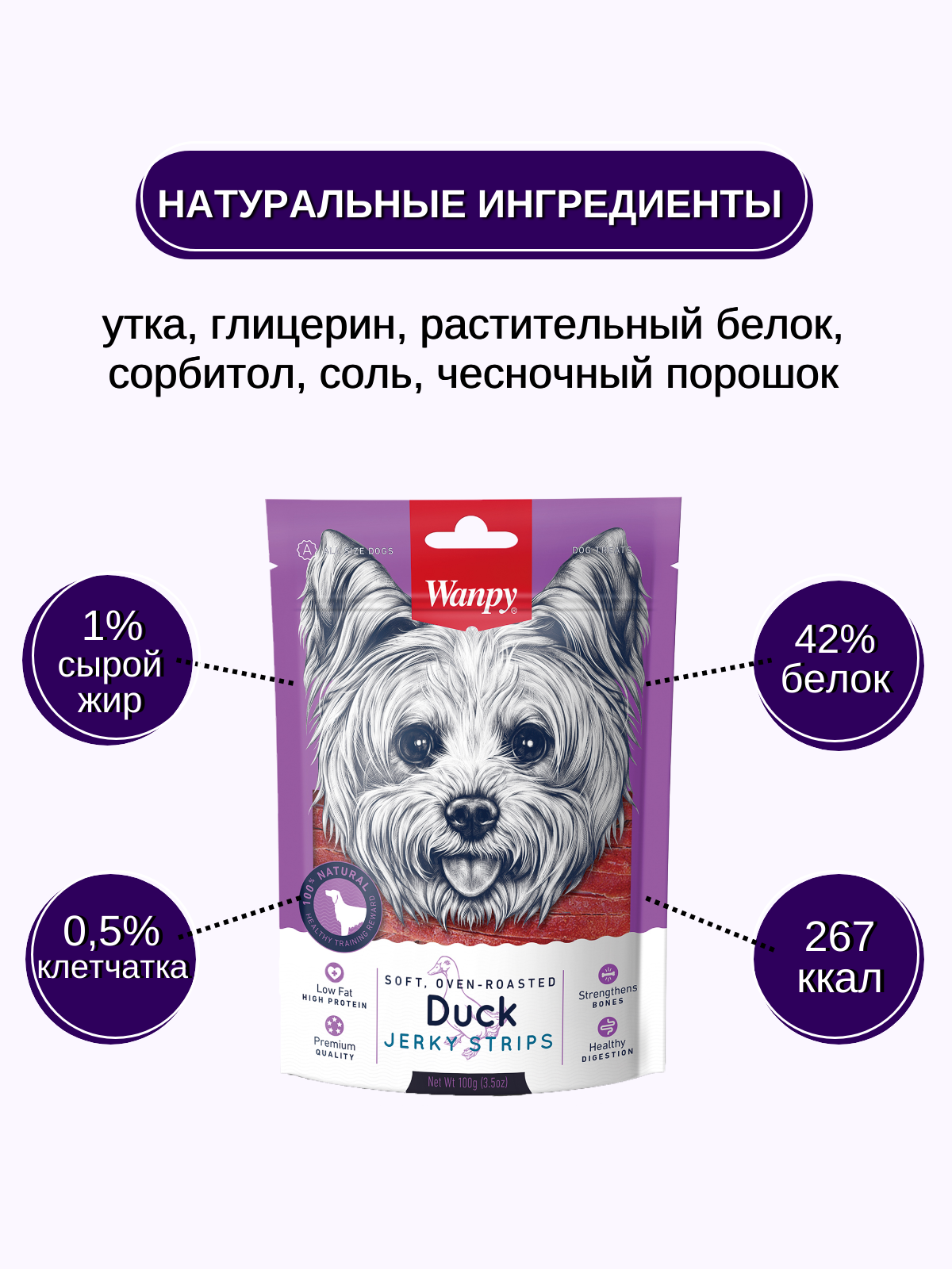Wanpy Dog утиная соломка 100 г