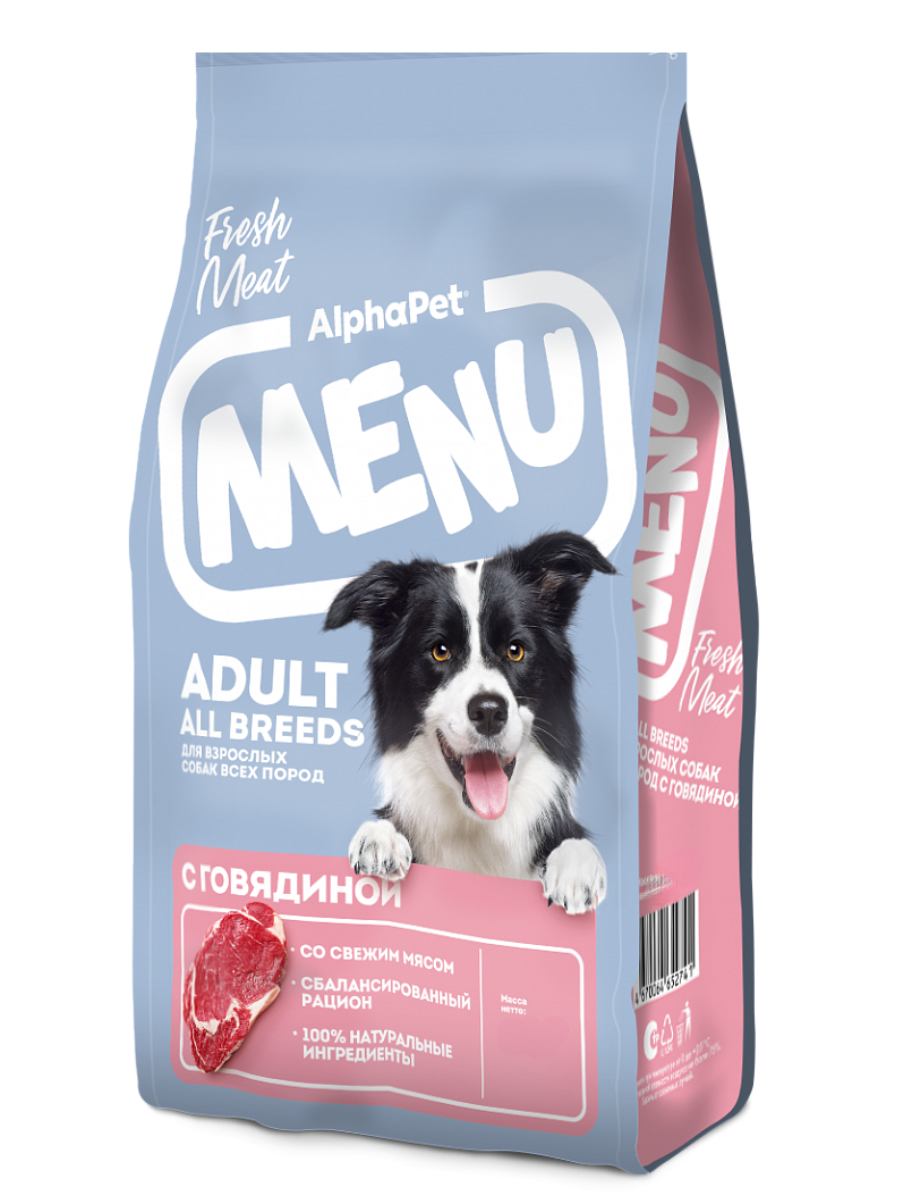 AlphaPet MENU Сухой корм с говядиной для собак всех пород 2 кг