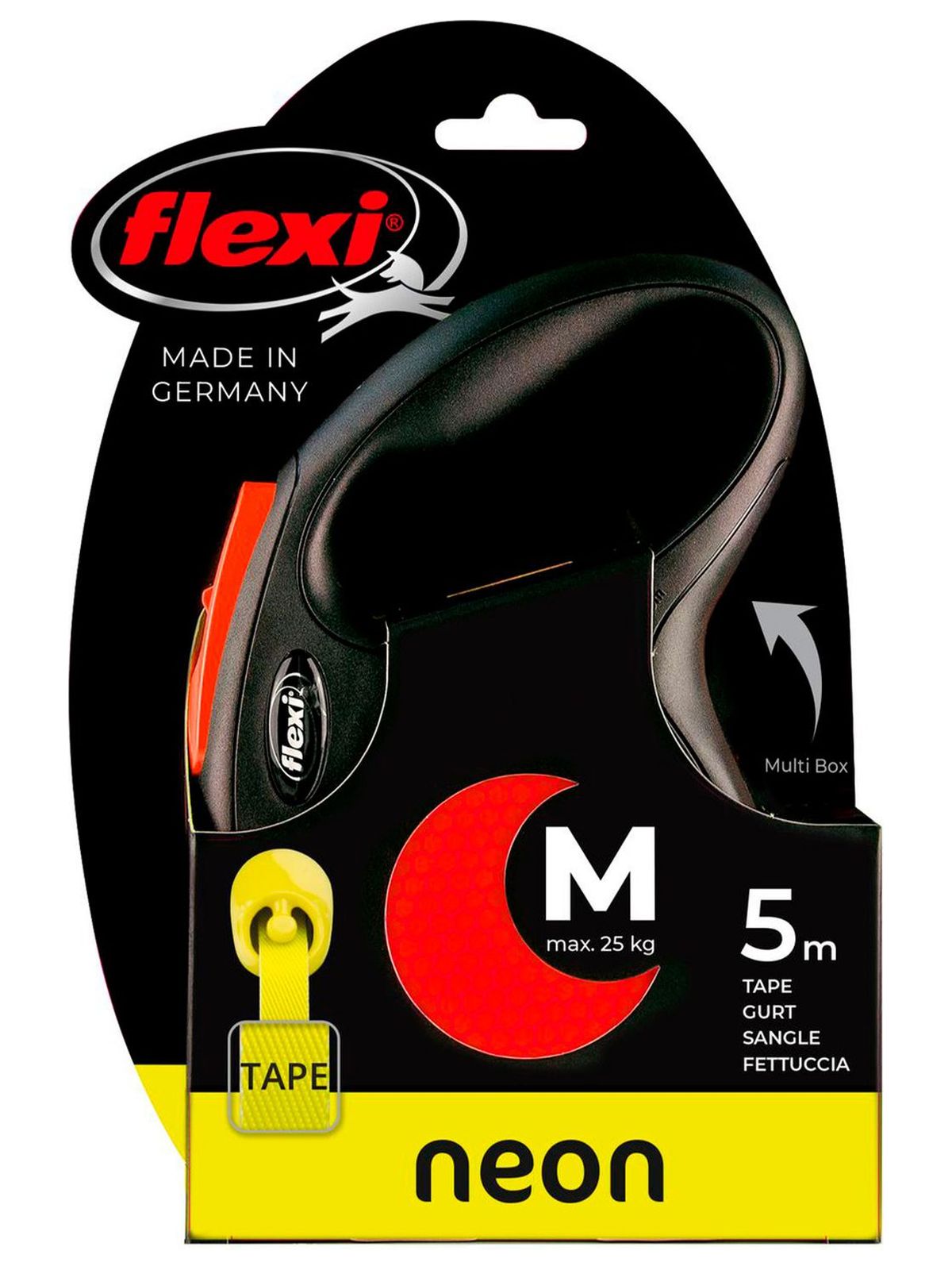 Flexi flexi рулетка Neon New M (до 25 кг) лента 5 м, светоотражающая, оранжевый неон