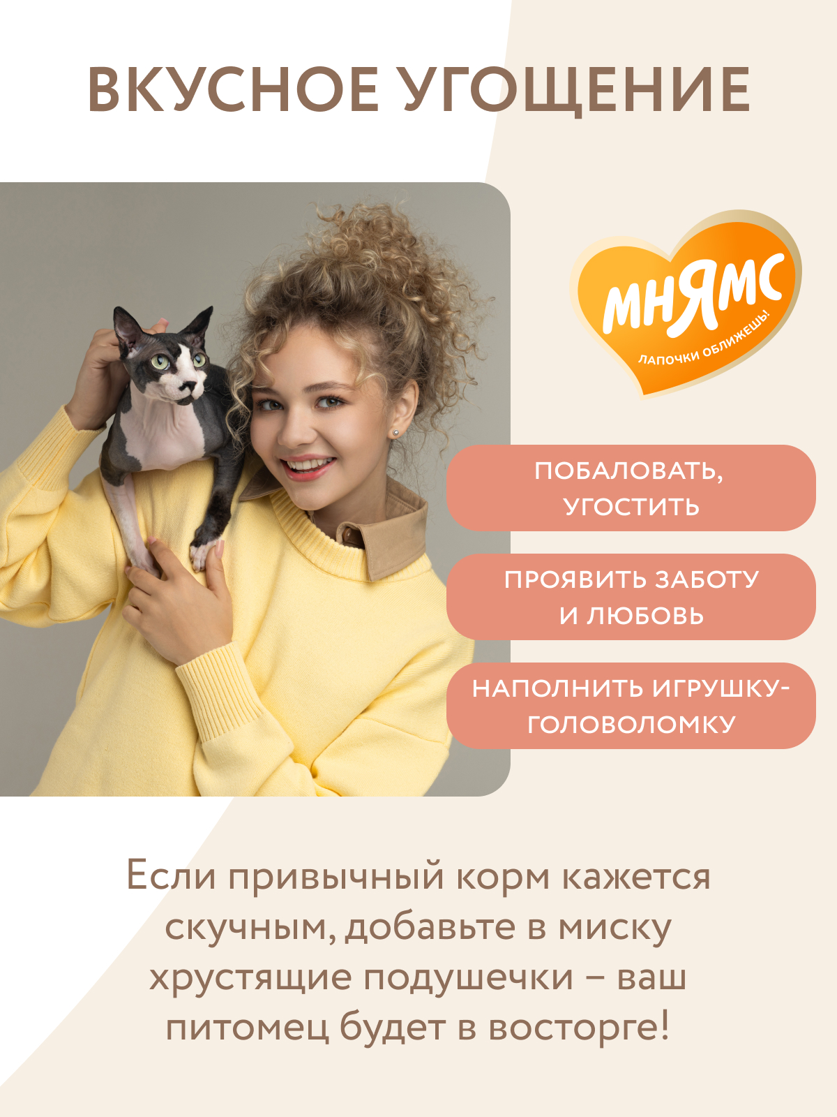 Мнямс  Лакомство Здоровье и красота хрустящие подушечки для кошек с лососем 60 г.