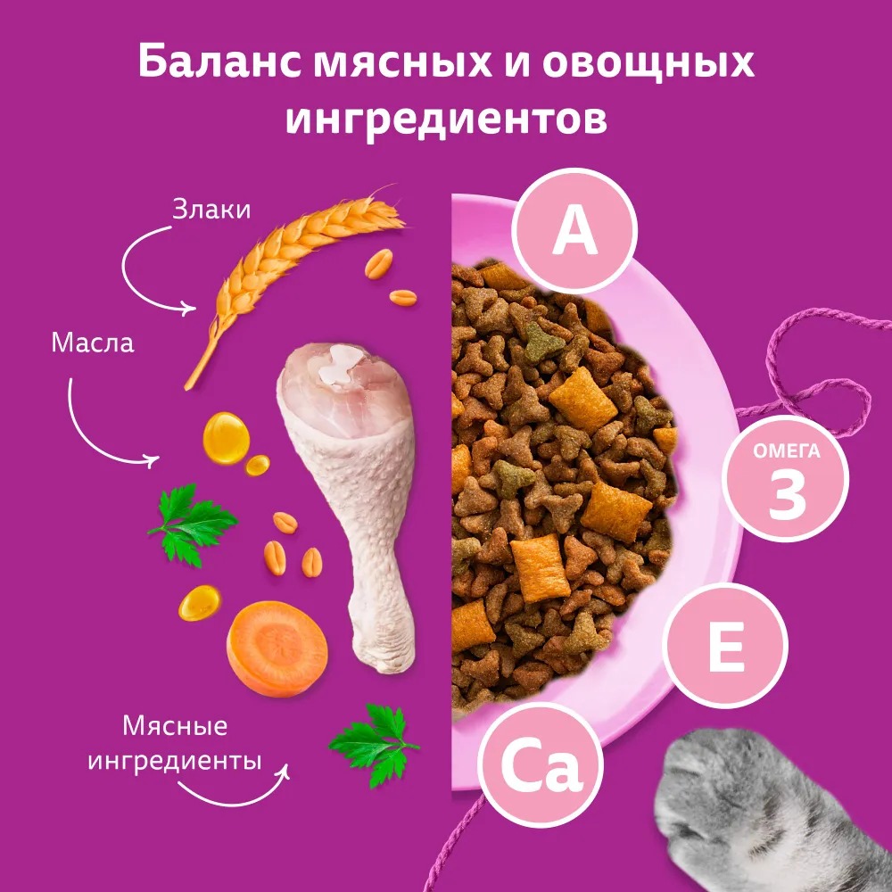 WHISKAS Сухой корм для котят ассорти с индейкой и морковью 350 г