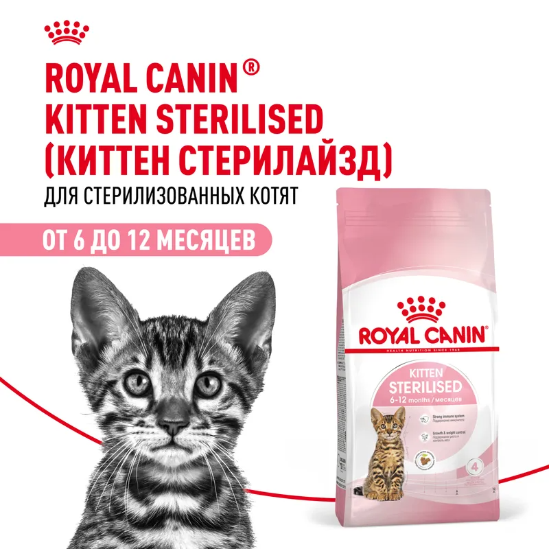 Сухой корм Royal Canin Kitten Sterilised, для стерилизованных котят в возрасте от 6 до 12 мес. 400 г