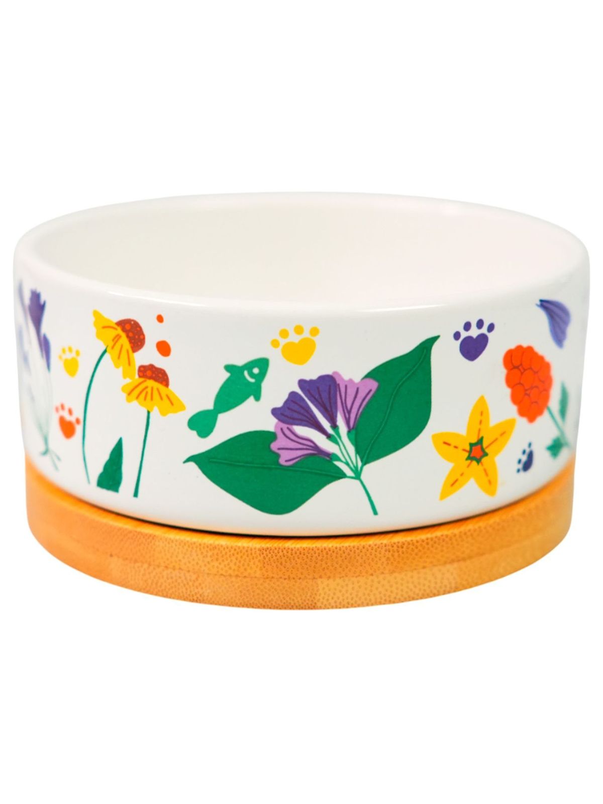 Миска Mr.Kranch Bamboo 340 мл Цветы Прованса керамическая на бамбуковой подставке васильковая (35002)