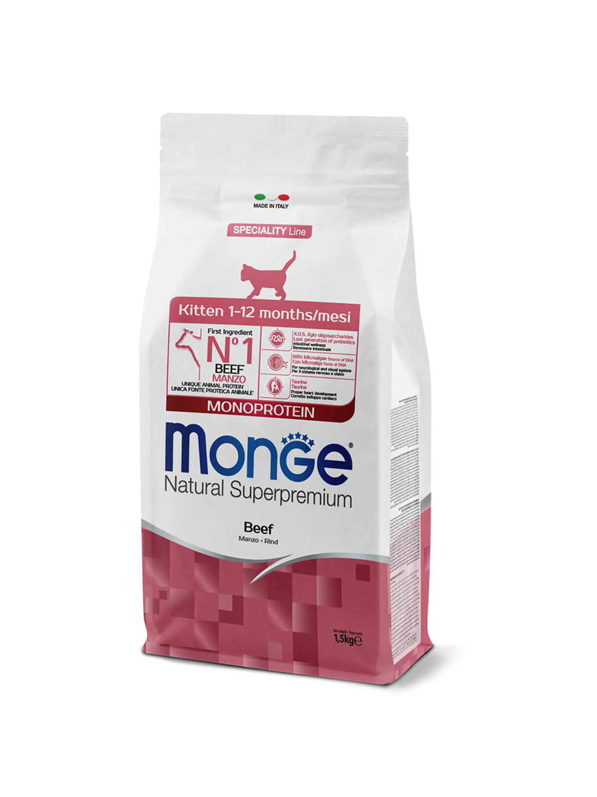 Сухой корм Monge Cat Speciality Line Monoprotein для котят и беременных кошек, из говядины 1,5 кг