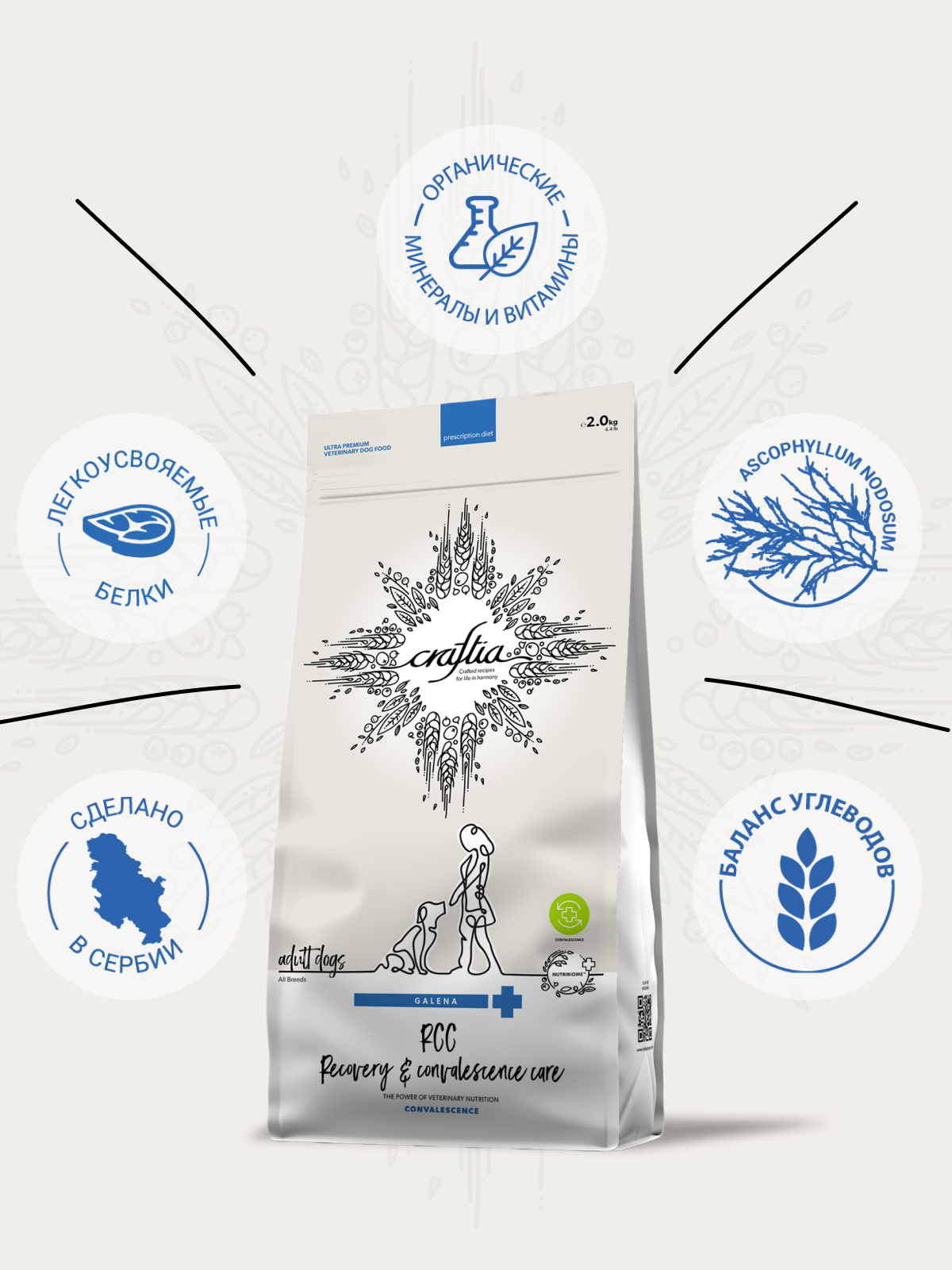 Ветеринарная диета CRAFTIA GALENA DOG RECOVERY&CONVALESCENCE CARE РекавериэндКонвалесенс для собак поддержка в период восстановления и реабилитаци 2кг