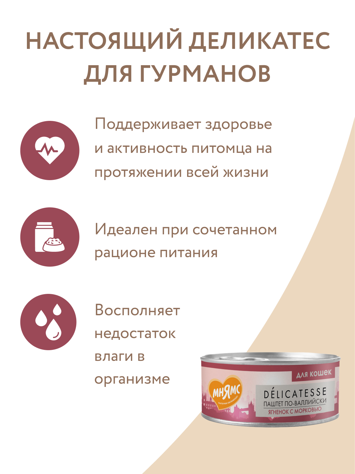 Мнямс Деликатес Влажный корм для кошек Паштет по-валлийски, ягненок с морковью, 100 г