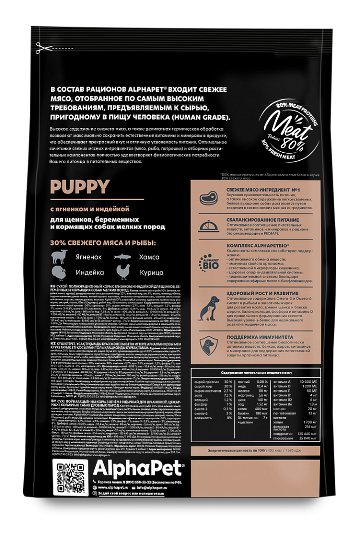 AlphaPet Superpremium Сухой корм для щенков малых пород с ягненком и индейкой 500 гр 4670064651140