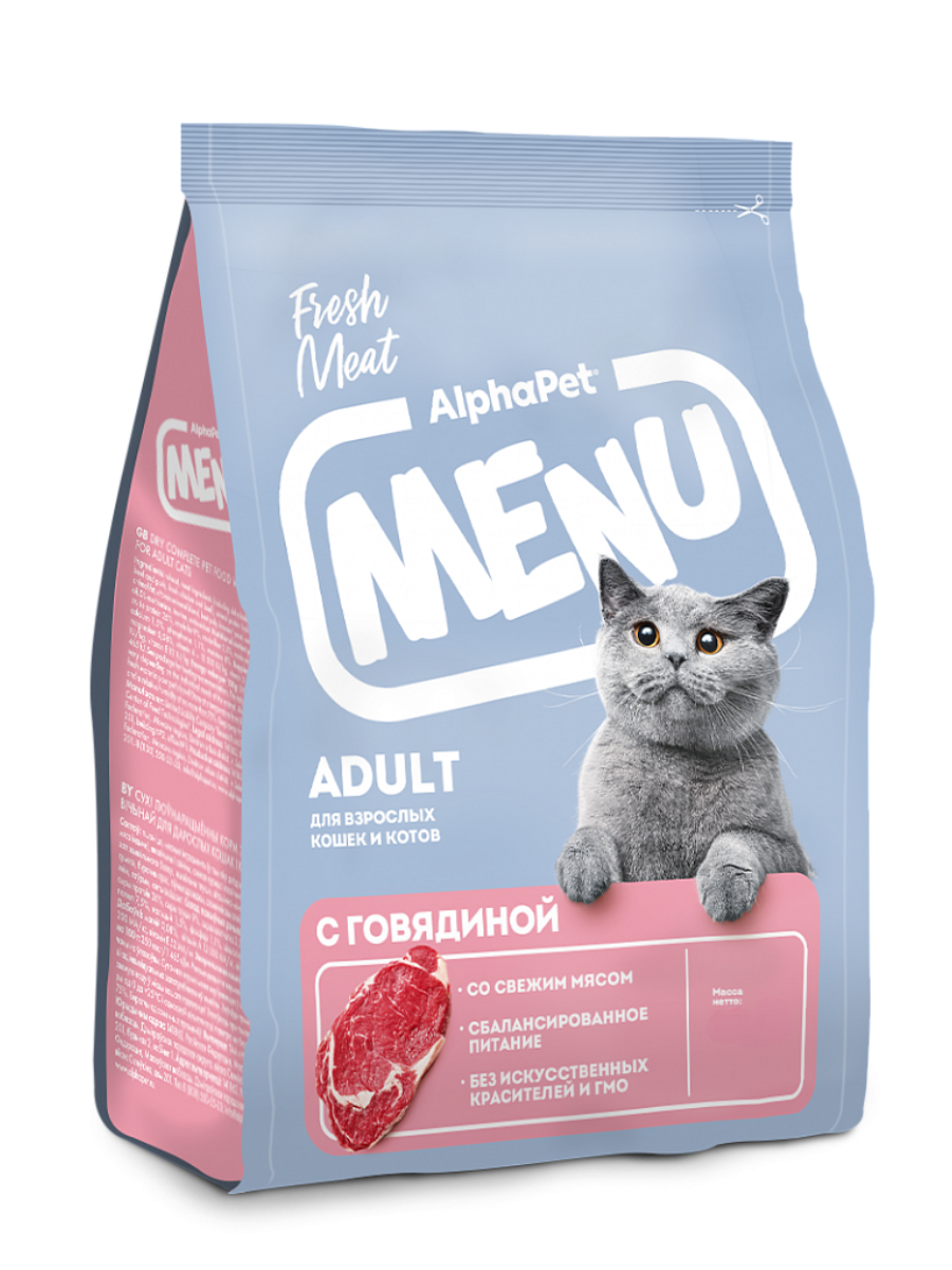 AlphaPet Альфа Пет MENU сух.д/взрослых кошек и котов с Говядиной 350г 4670064652734