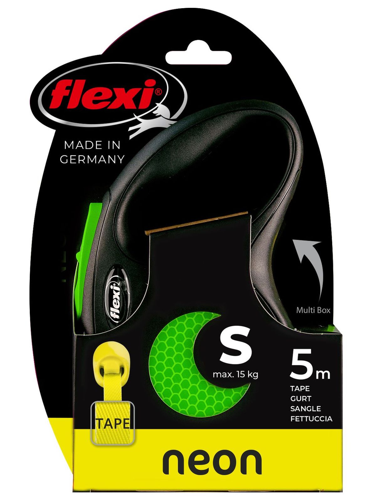 Flexi flexi рулетка Neon New S (до 15 кг) лента 5 м, светоотражающая, зеленый неон