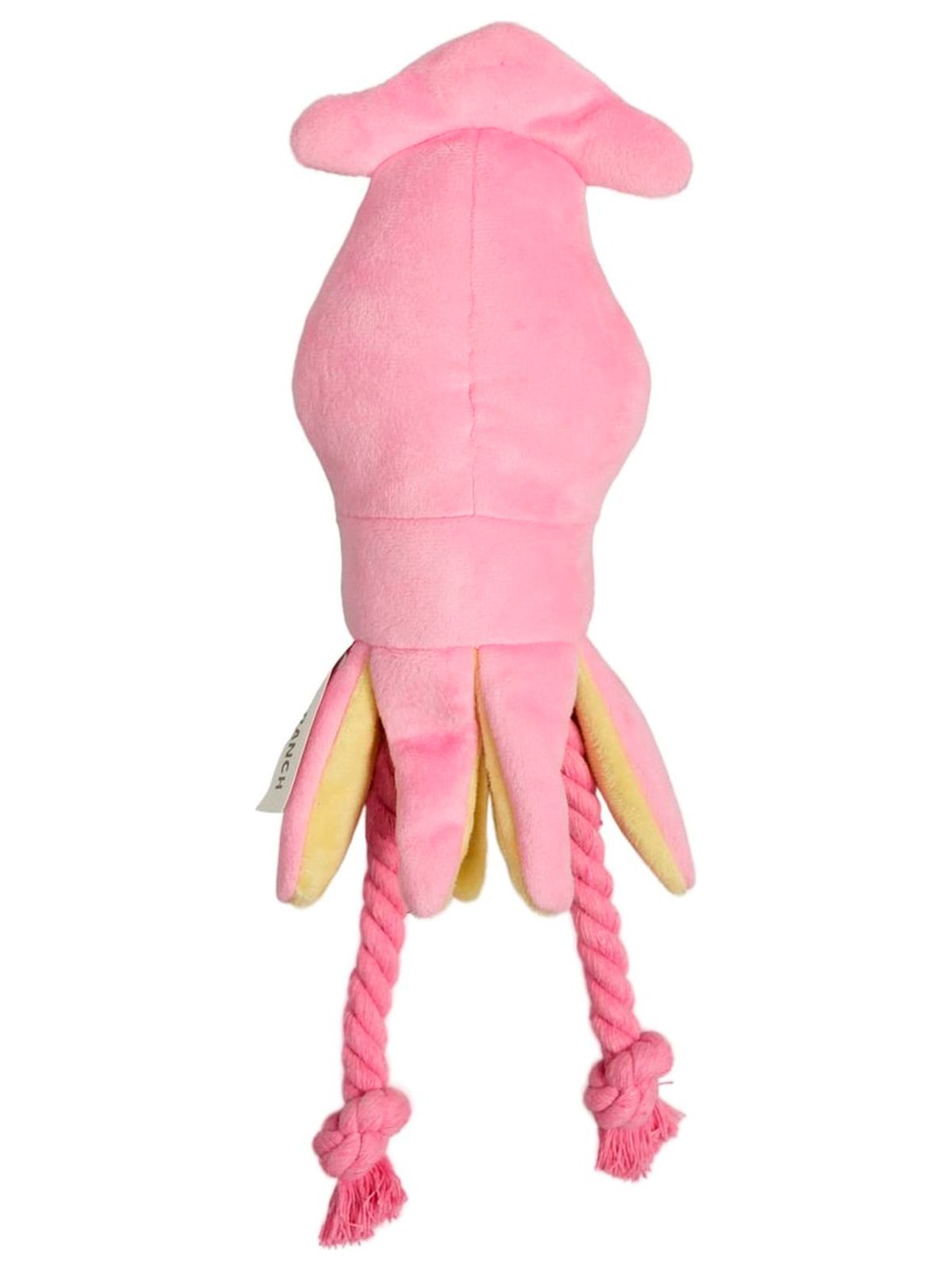 Игрушка Mr.Kranch для собак Кальмар плюшевая с канатиками и пищалкой 26 см розовая