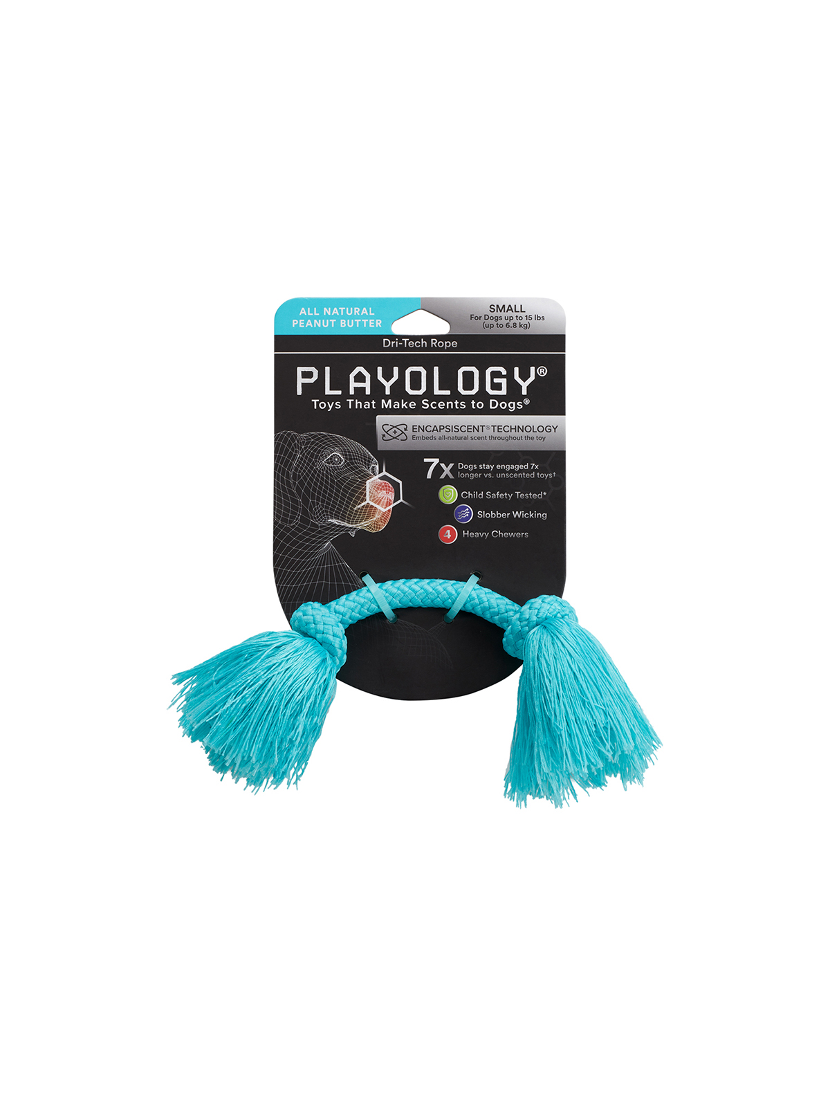Playology жевательный канат DRI-TECH ROPE для собак мелких пород с ароматом арахиса, маленький, цвет голубой