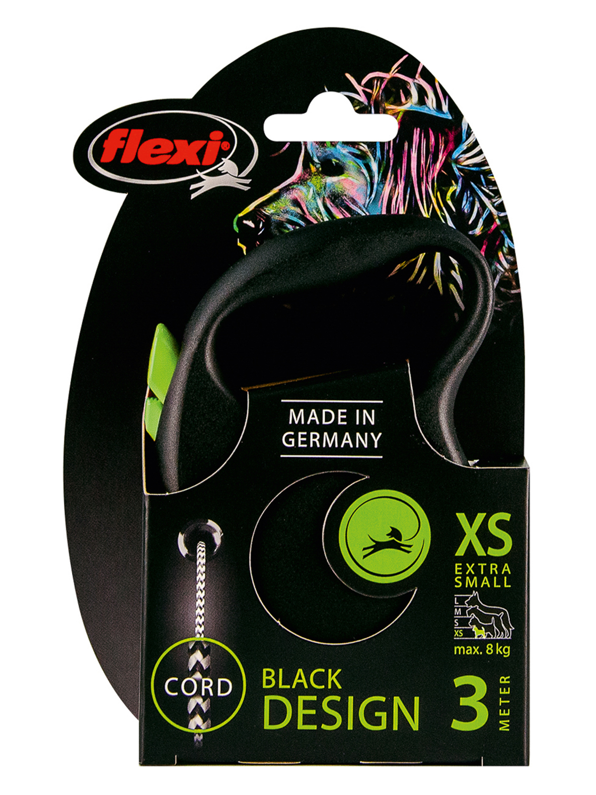 Flexi flexi рулетка Black Design XS (до 8 кг) 3 м трос черный/зеленый