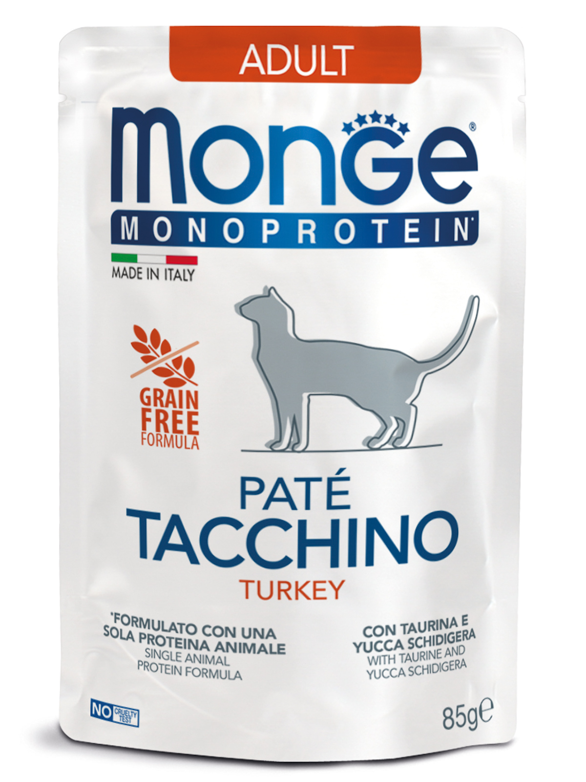 Влажный корм Monge Cat Monoprotein для взрослых кошек, из индейки, паучи 85 г -28 шт