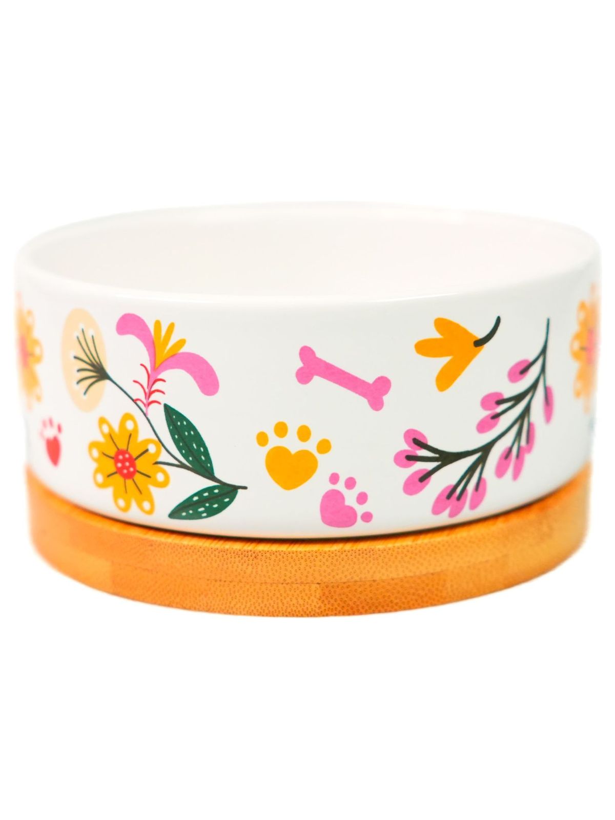 Миска Mr.Kranch Bamboo 340 мл Цветы Прованса керамическая на бамбуковой подставке розовая (35002)