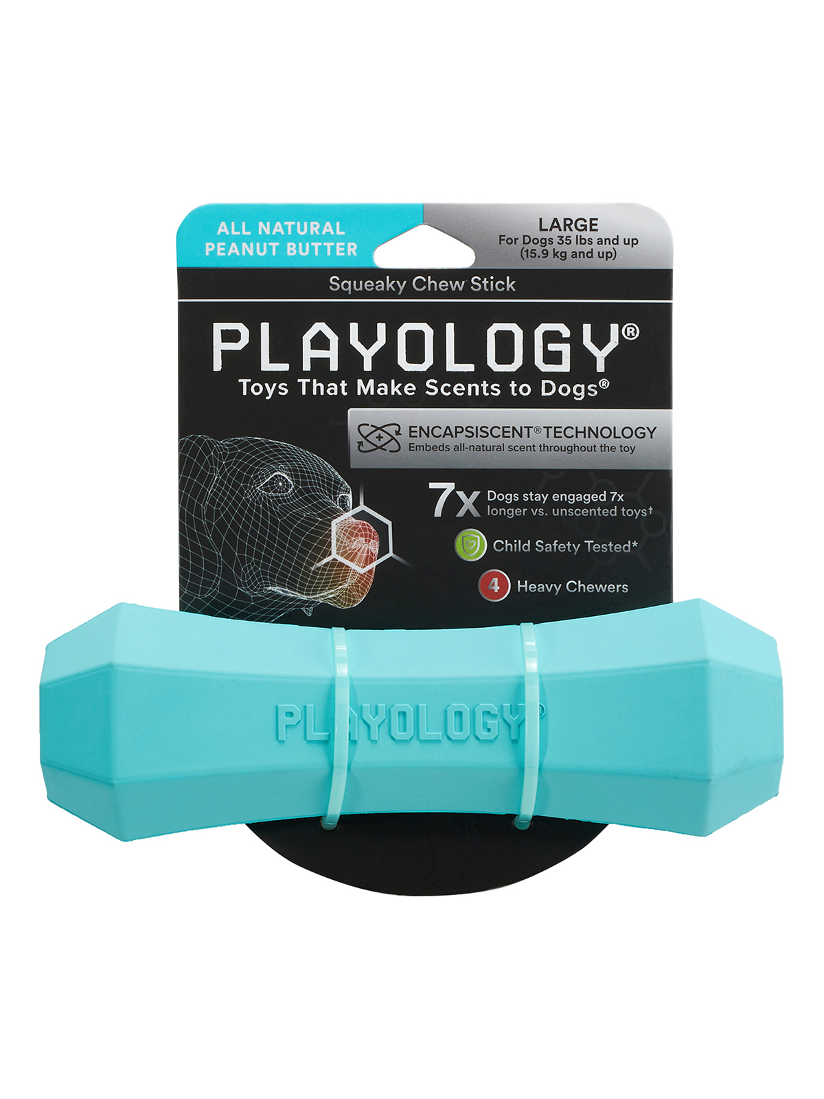 Playology  жевательная палочка SQUEAKY CHEW STICK для собак средних и крупных пород с ароматом арахиса, большая, цвет голубой