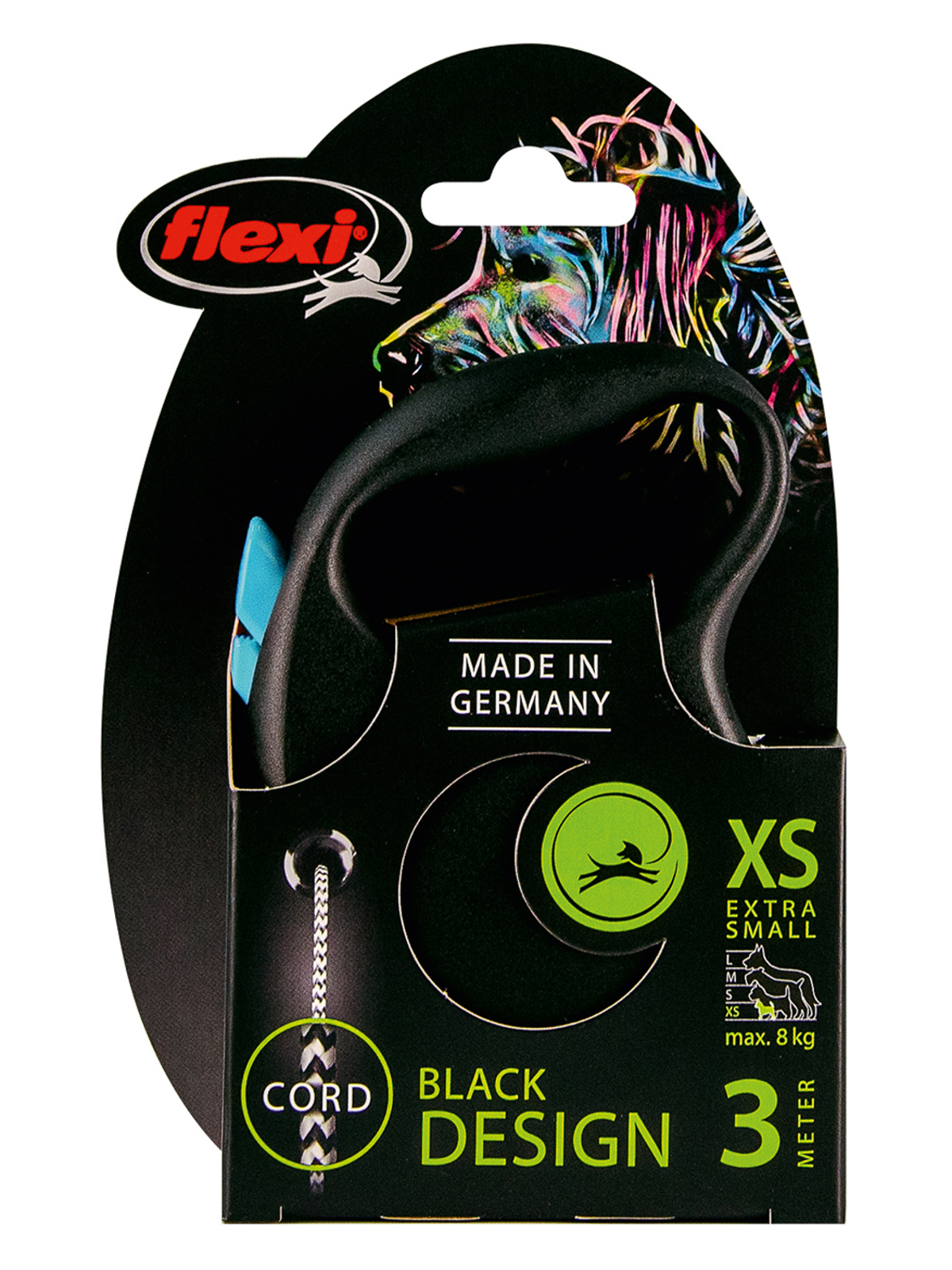 Flexi flexi рулетка Black Design XS (до 8 кг) 3 м трос черный/голубой