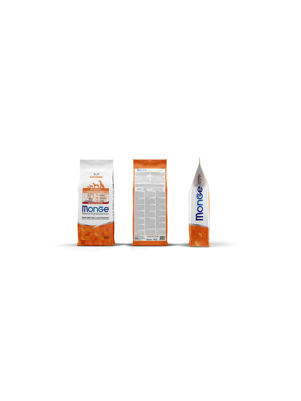 Сухой корм Monge Dog Speciality Line Monoprotein для щенков всех пород, из утки с рисом и картофелем 12 кг