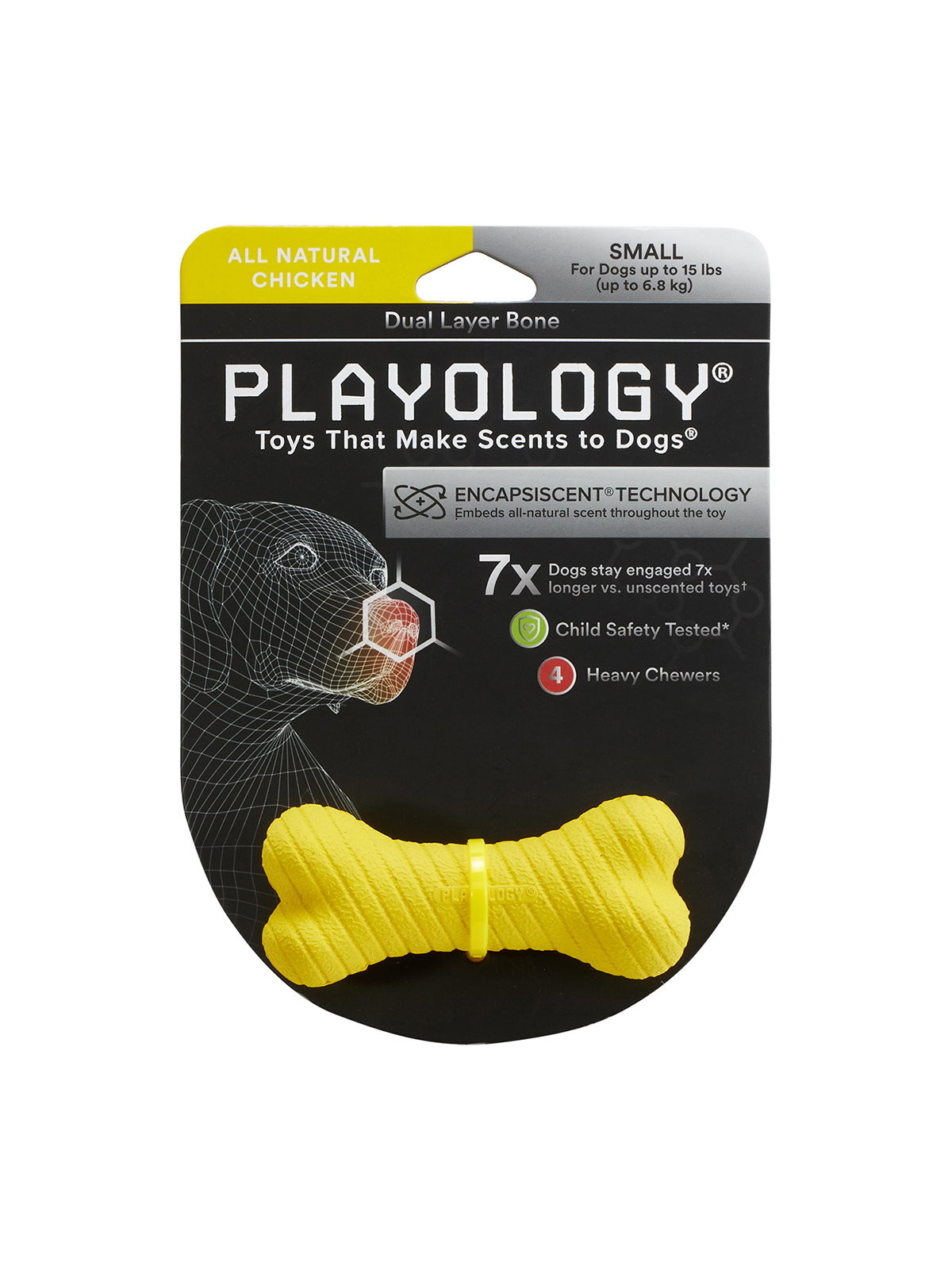 Playology двухслойная жевательная косточка DUAL LAYER BONE для собак мелких пород с ароматом курицы, маленькая, цвет желтый