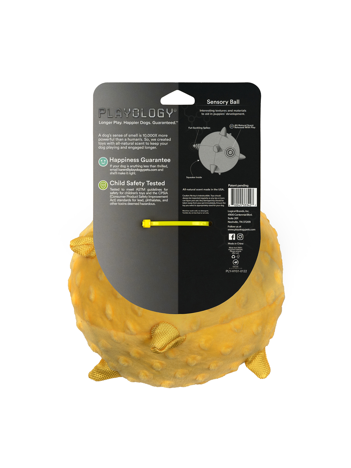 Сенсорный плюшевый мяч Playology PUPPY SENSORY BALL 15 см для щенков средних и крупных пород 8-16 недель с ароматом курицы, цвет желтый