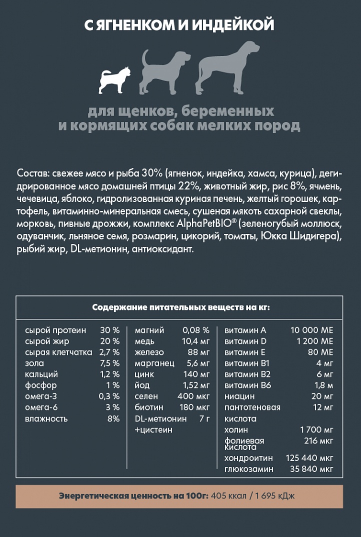 AlphaPet Superpremium Сухой корм для щенков малых пород с ягненком и индейкой 1,5 кг 4670064651157