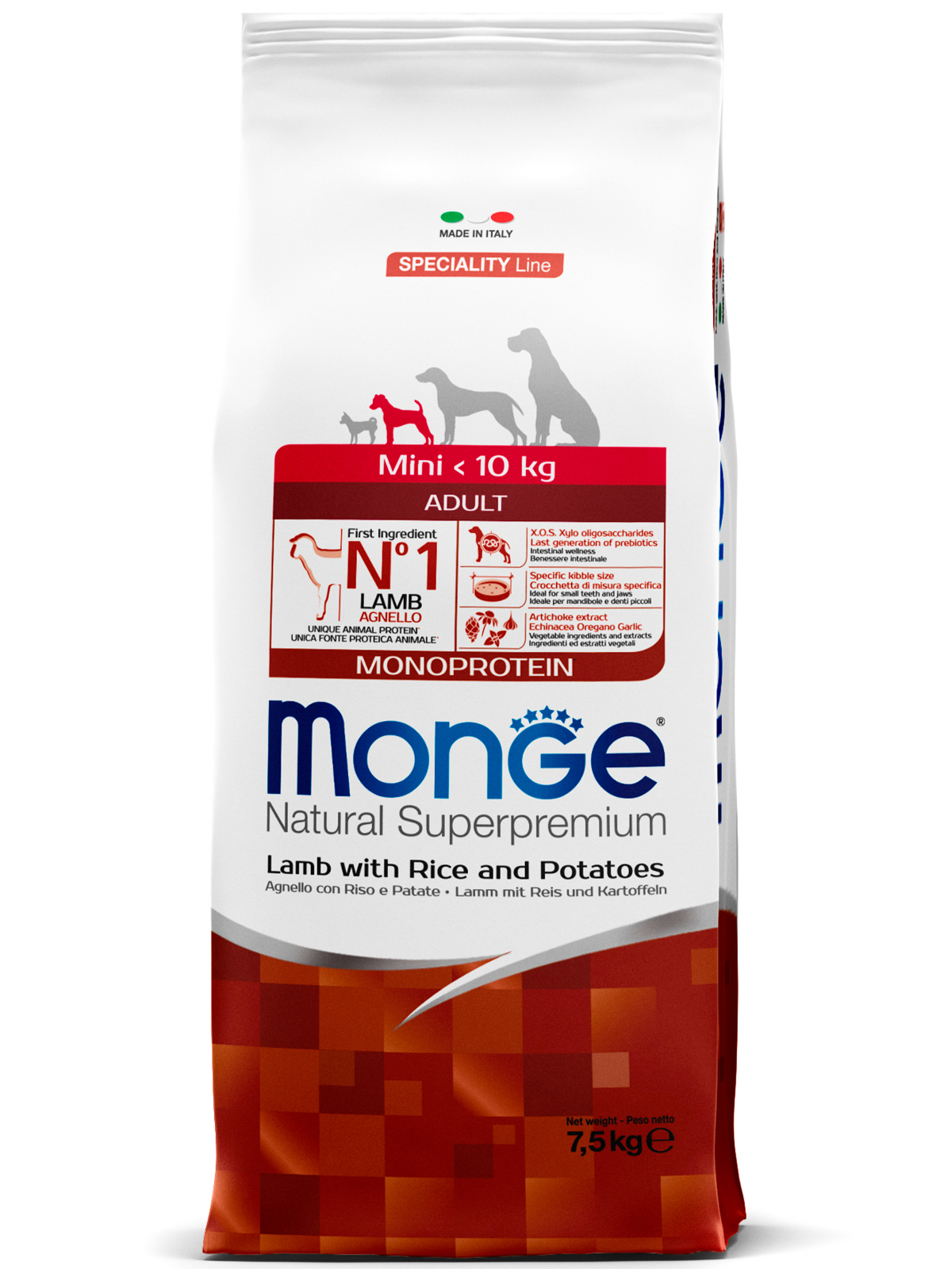 Сухой корм Monge Dog Speciality Line Monoprotein Mini для взрослых собак мелких пород, из ягненка с рисом и картофелем 7,5 кг