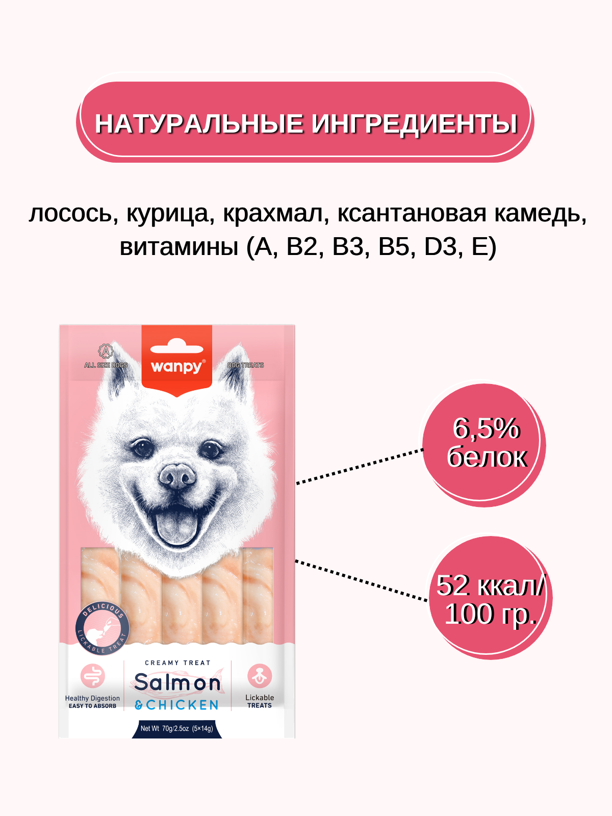 Wanpy Dog Крем лакомство для собак "нежное пюре" из лосося и курицы 70 г