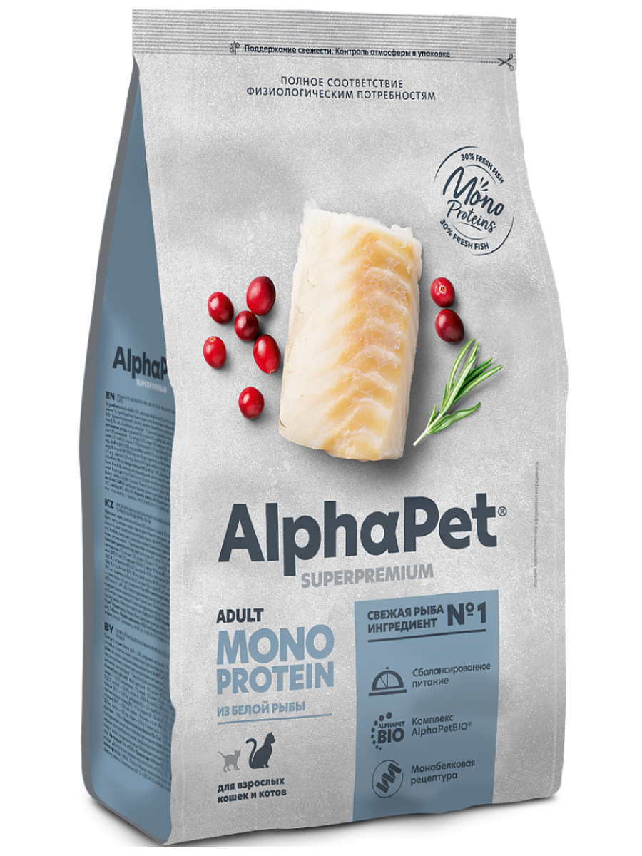 AlphaPet MONOPROTEIN Сухой корм из белой рыбы для кошек 400 гр