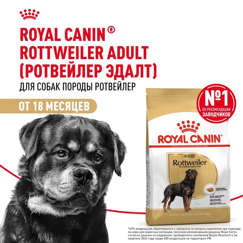 Royal Canin Сухой корм для собак Rottweiler Adult, для породы Ротвейлер 12 кг