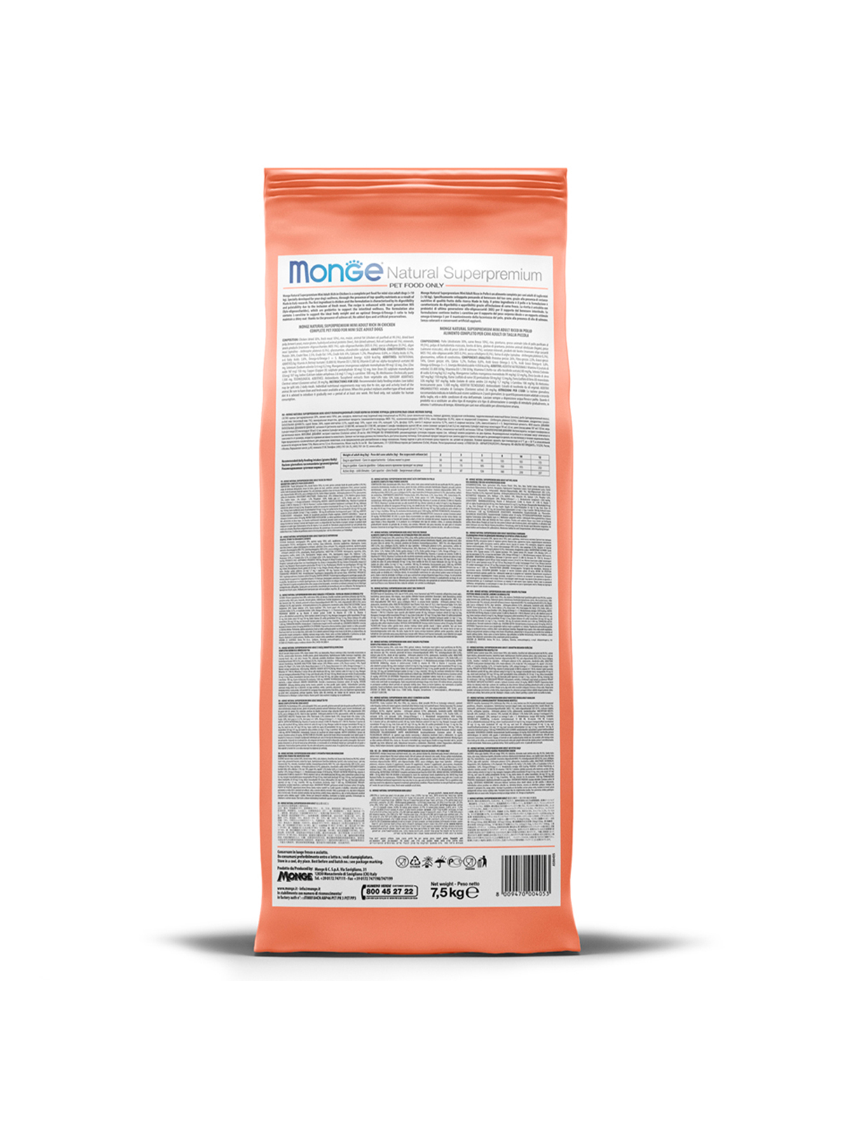 Сухой корм Monge Dog Speciality Line Monoprotein для щенков мелких пород, из лосося с рисом 7,5 кг