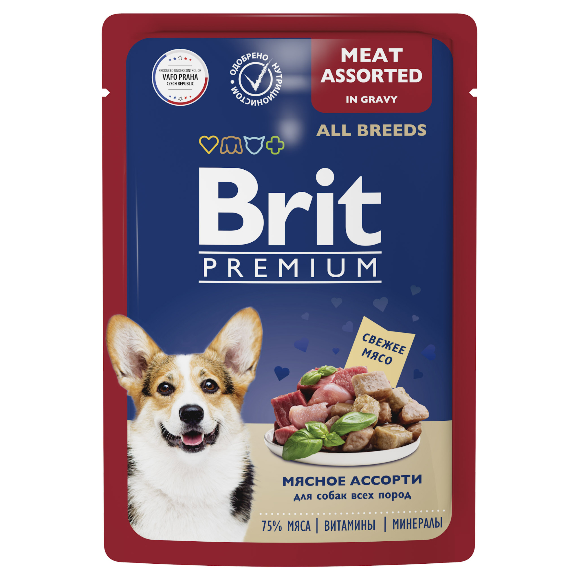 Brit Брит Premium пауч для взрослых собак всех пород с мясным ассорти в соусе, 85 гр, 5053445