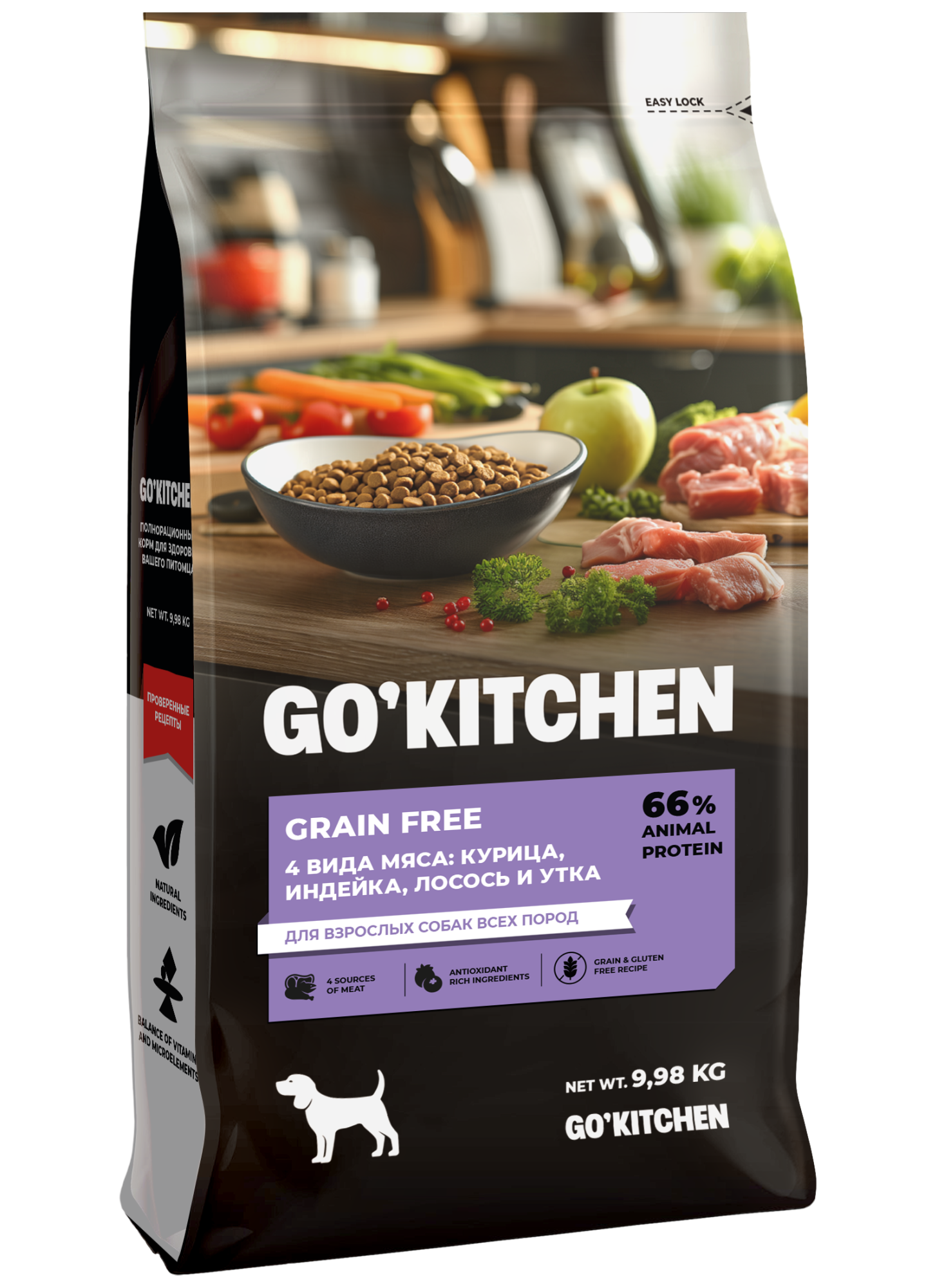 GO'KITCHEN Сухой корм для взрослых собак всех пород с курицей 9.98кг 4640201673458