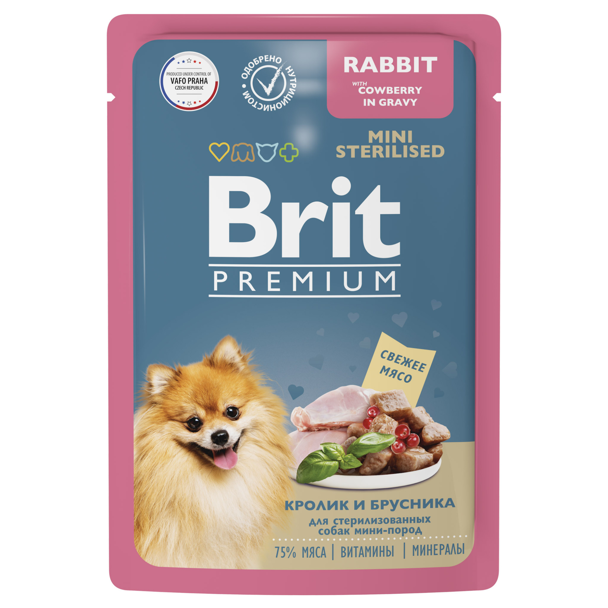 BRIT Premium паучи для взрослых стерилизованных собак миниатюрных пород с кроликом и брусникой в соусе, 85 гр, 5053087