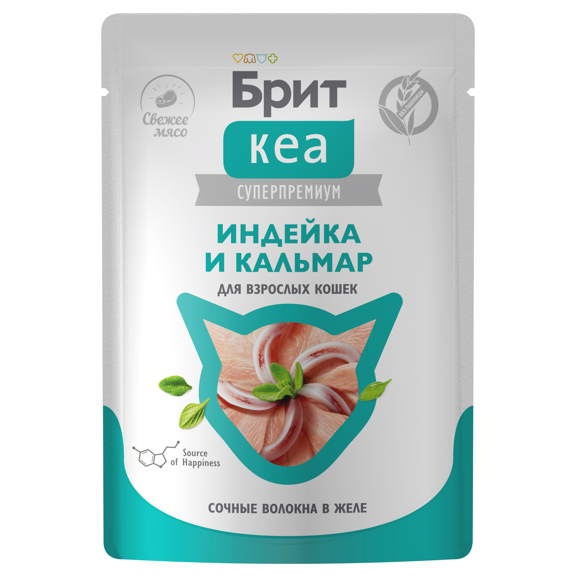 Brit Care Брит Кеа Влажный корм для взрослых кошек в желе, индейка и кальмар, 75гр