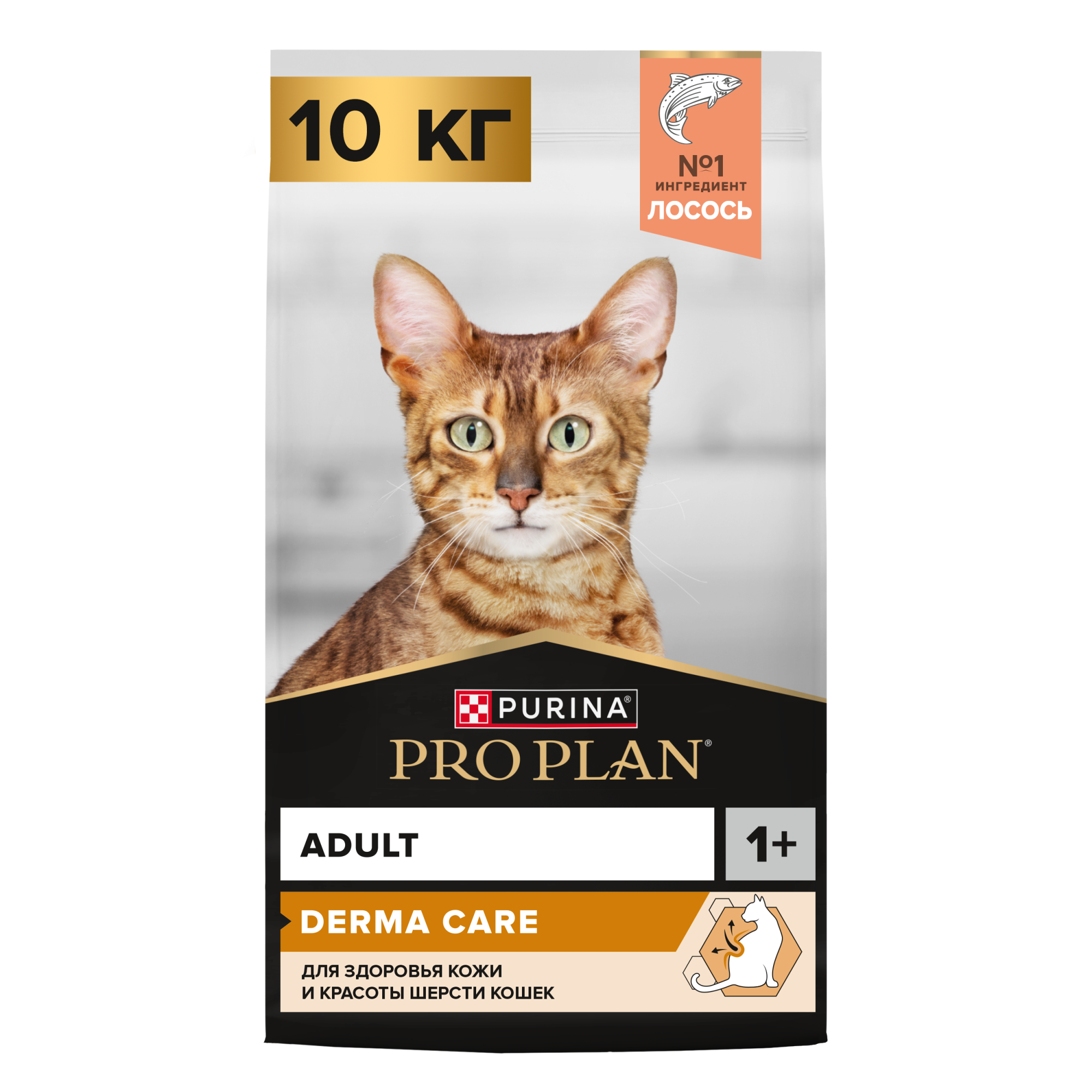 Сухой корм PRO PLAN DERMA CARE для кошек для здоровья кожи и красоты шерсти с лососем, 10 кг