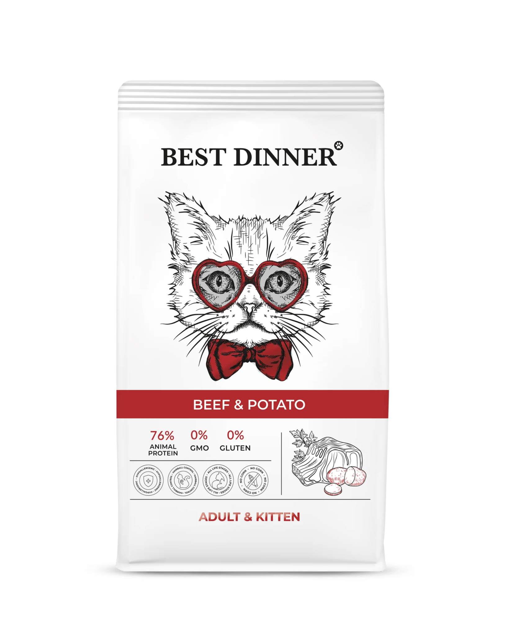 Best Dinner Бест Dinner Эдалт/Киттен с Говядиной и картофелем (сухой корм д/кош) - 0,4 кг