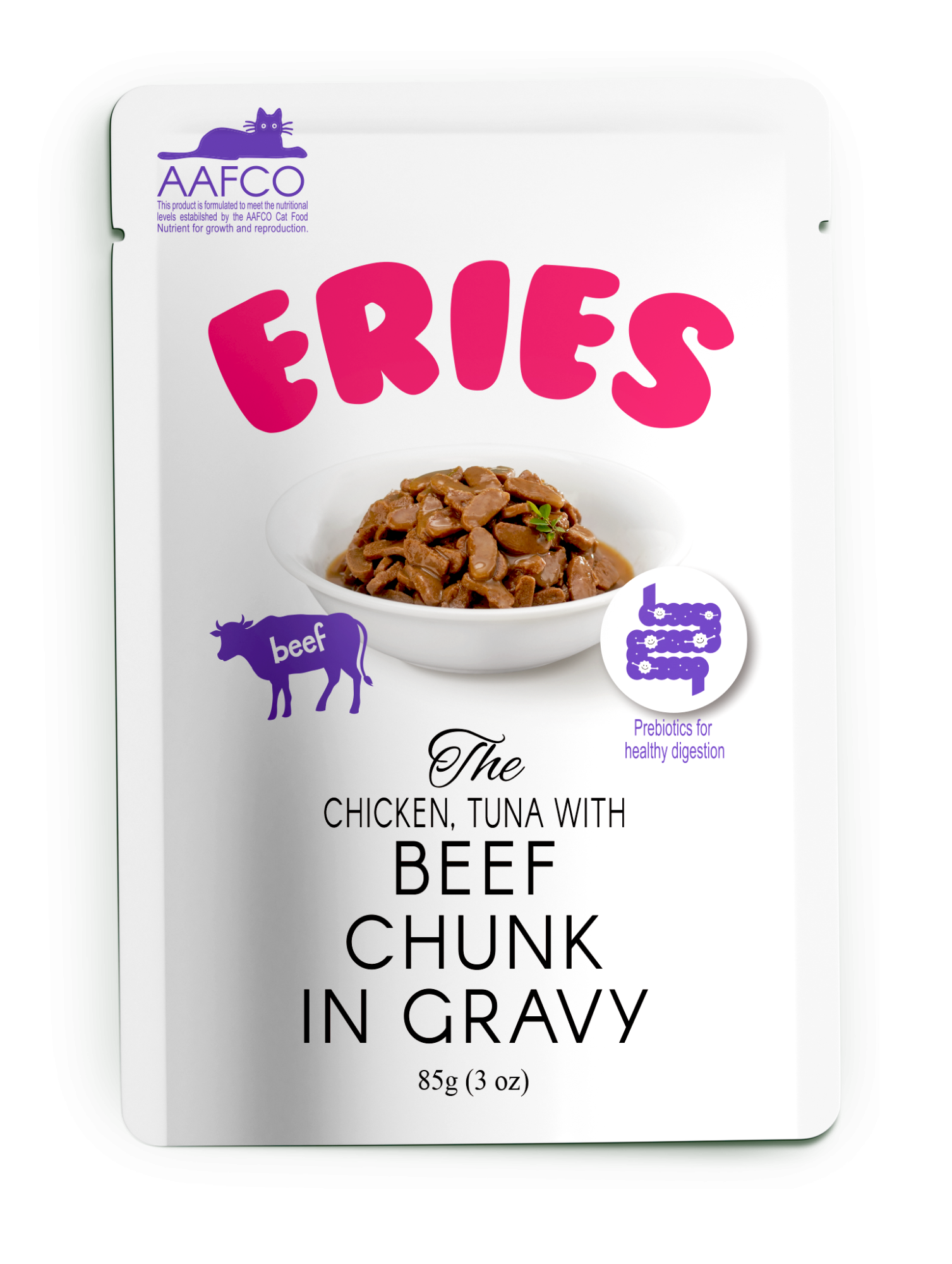 Петтрик Паучи Pettric ERIES - Говядина с курицей и тунцом кусочки в соусе/Tuna with Beef chunk in gravy, 85 гр