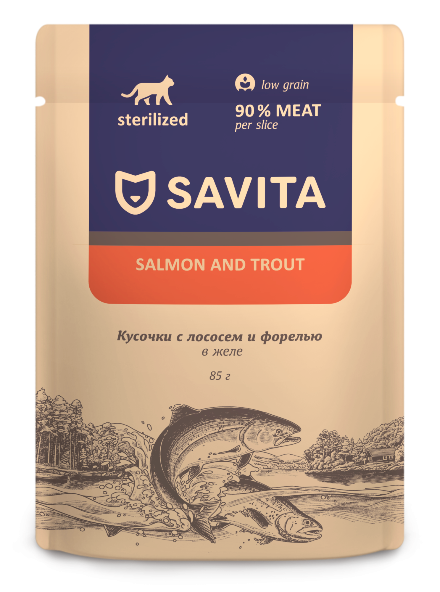 Savita Влажный корм для стерилизованных кошек,  с лососем в желе, 85гр
