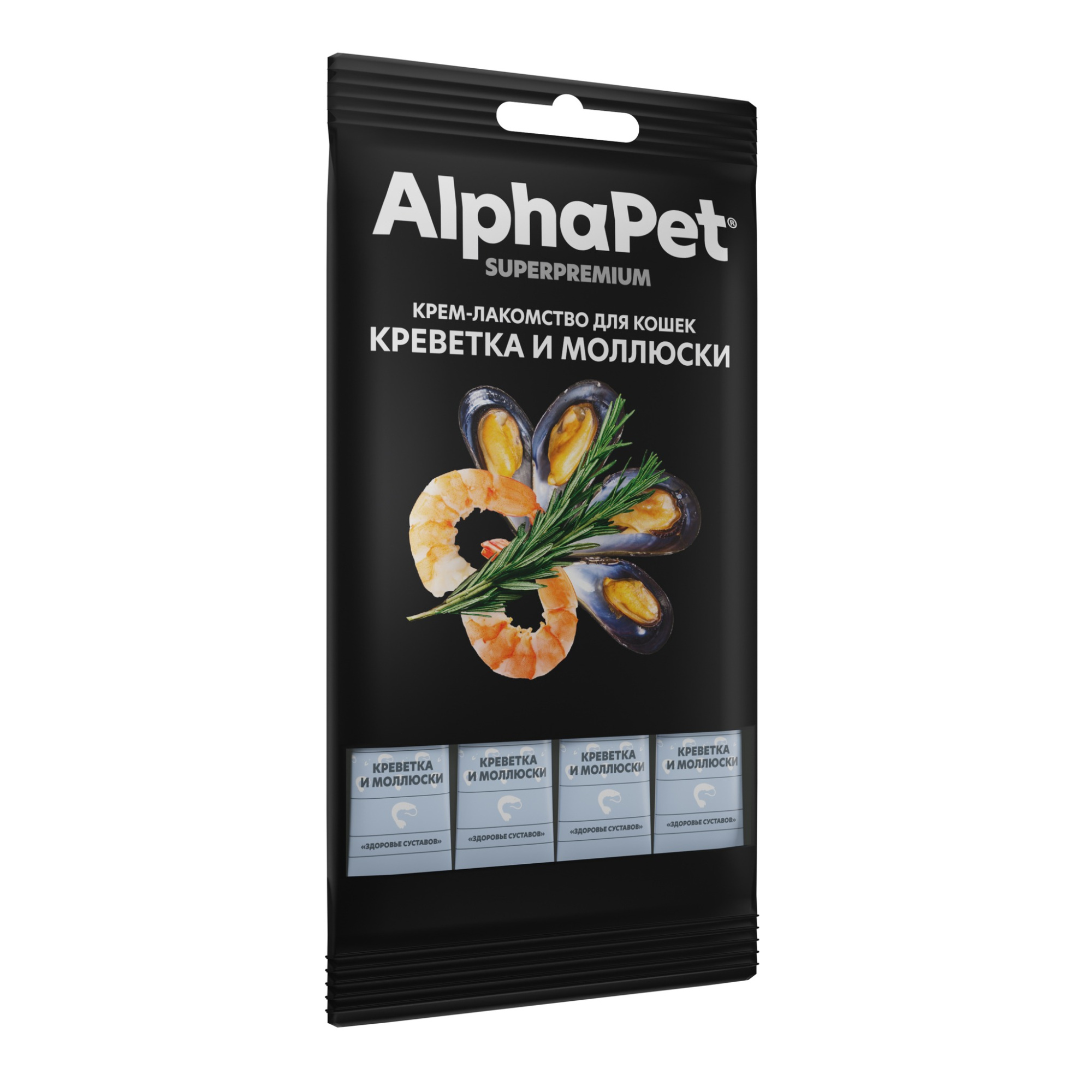 AlphaPet Крем-Лакомство для кошек с креветкой и моллюсками 4х12 г